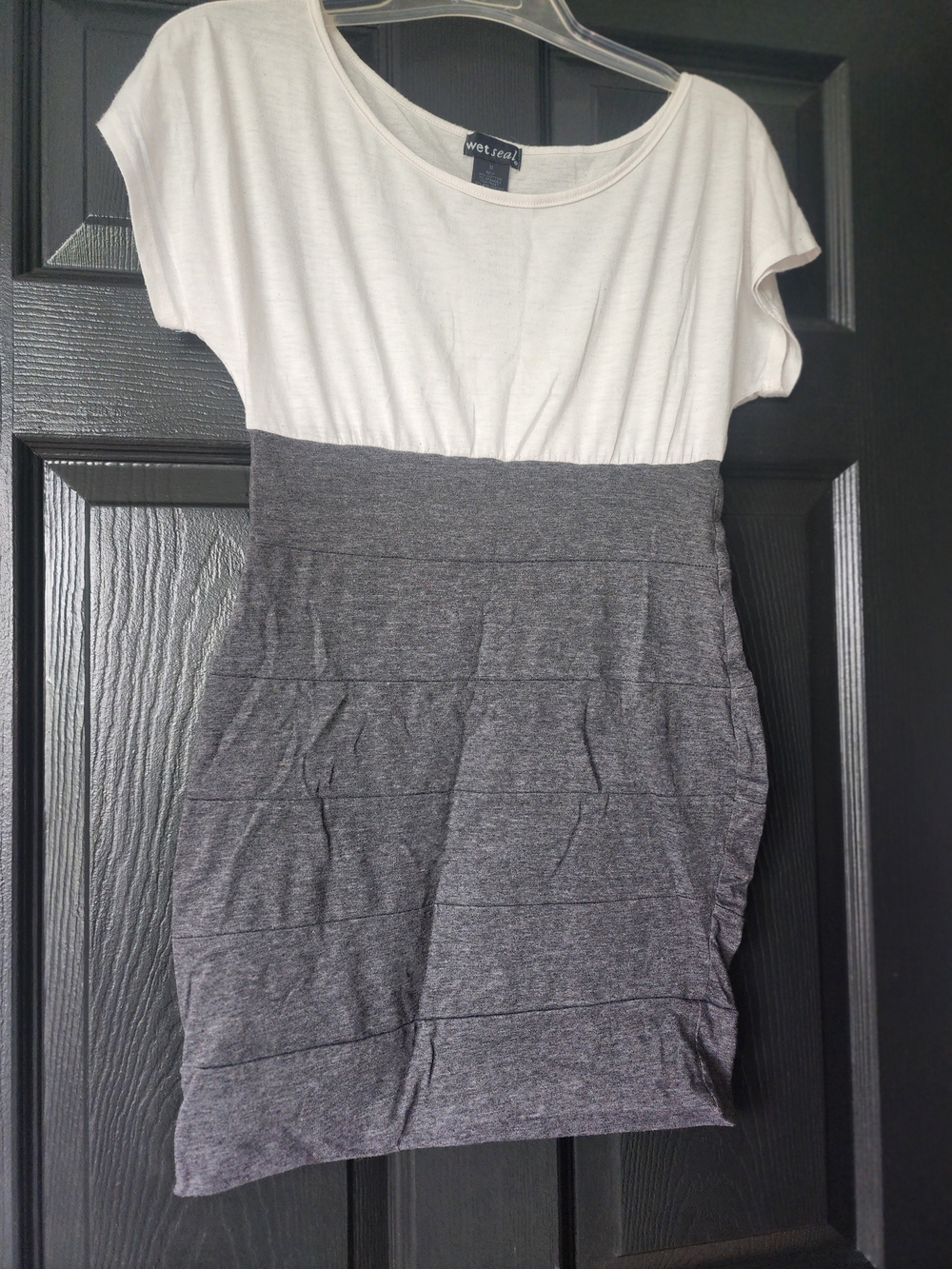 Wet Seal Two-Tone White and Gray Fitted Mini Dress